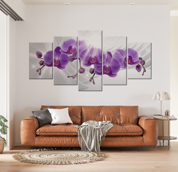 Floral Canvas Wall Art - Purple Orchids - 5 Pieces