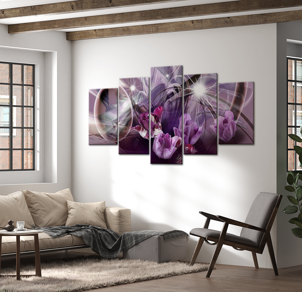 Floral Canvas Wall Art - Purple Tulip Design - 5 Pieces
