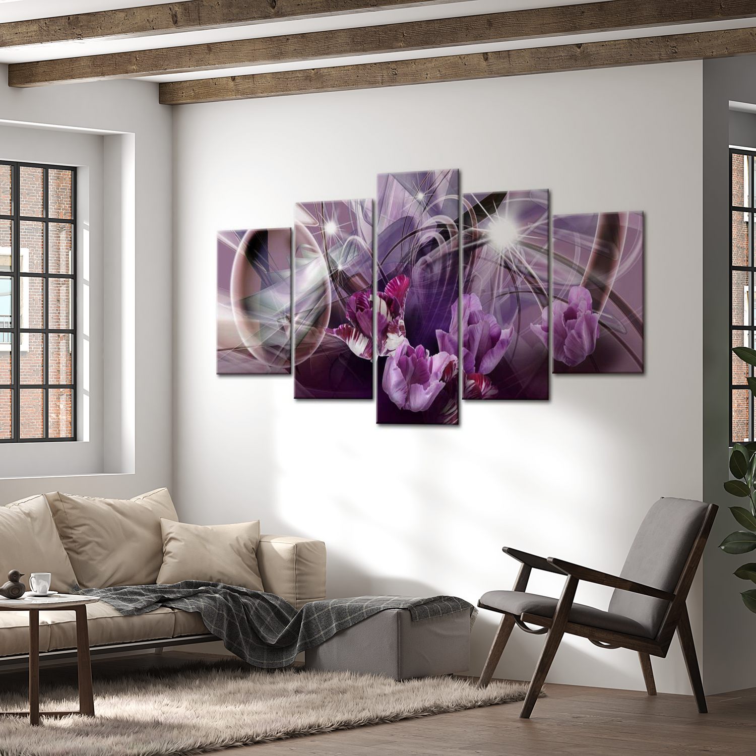 Stretched Canvas Floral Art - Purple Of Tulips 40"Wx20"H