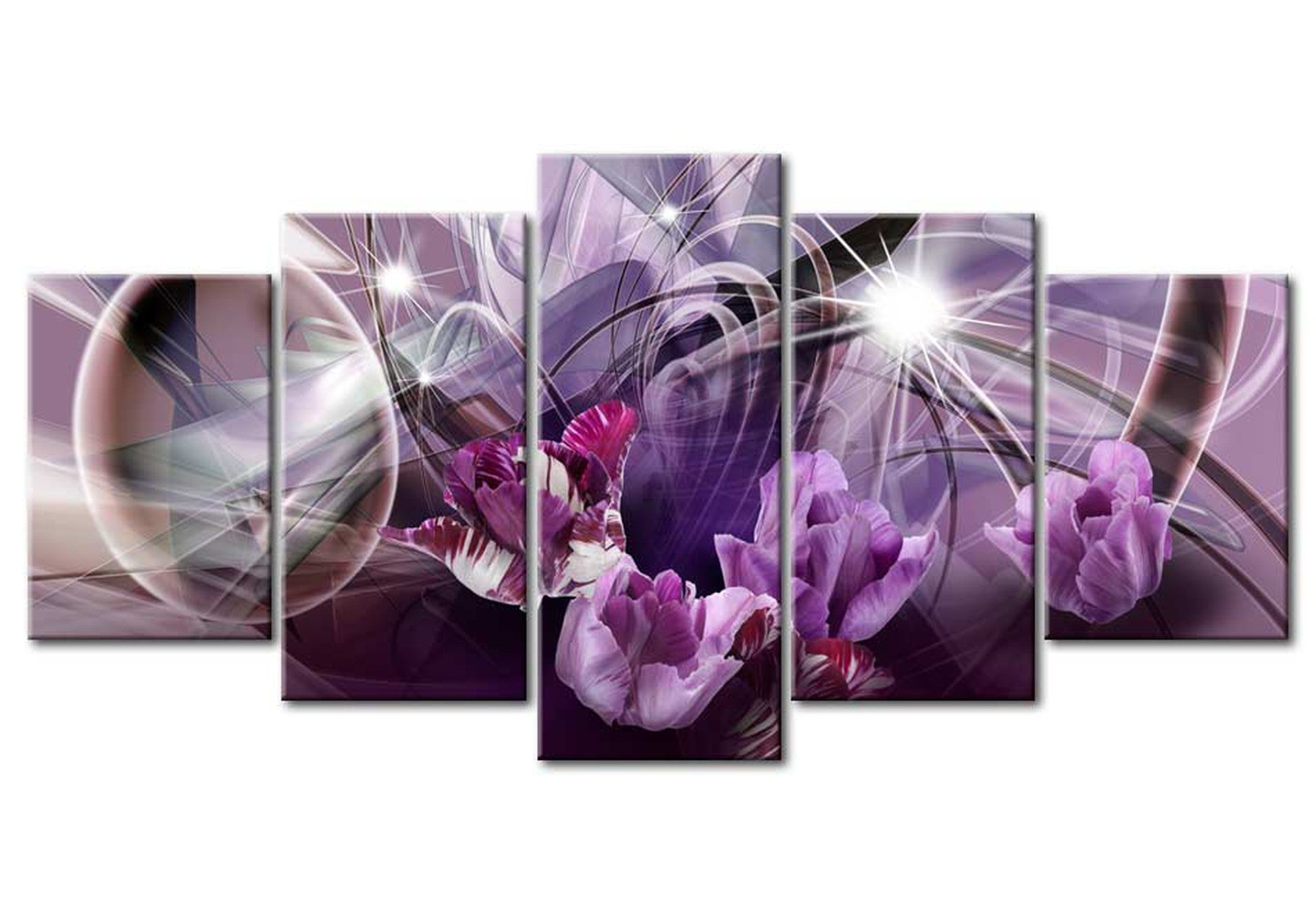 Floral Canvas Wall Art - Purple Tulip Design - 5 Pieces