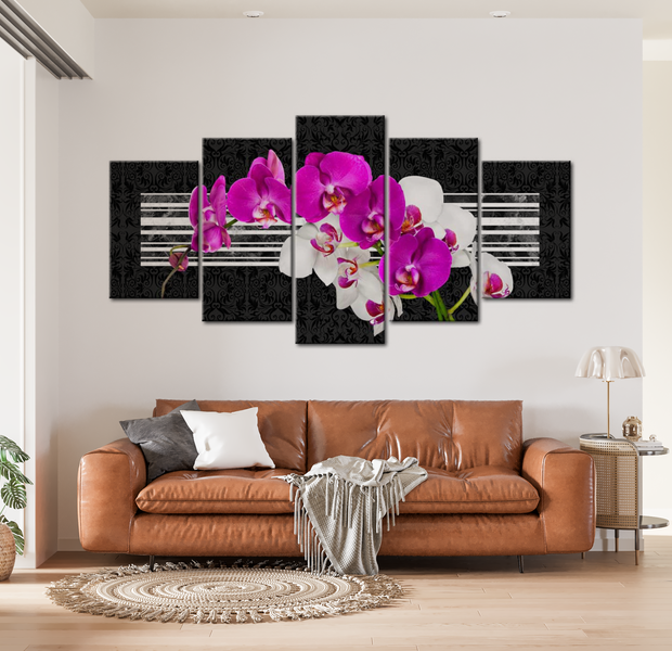 Floral Canvas Wall Art - Radiant Orchid Combination - 5 Pieces