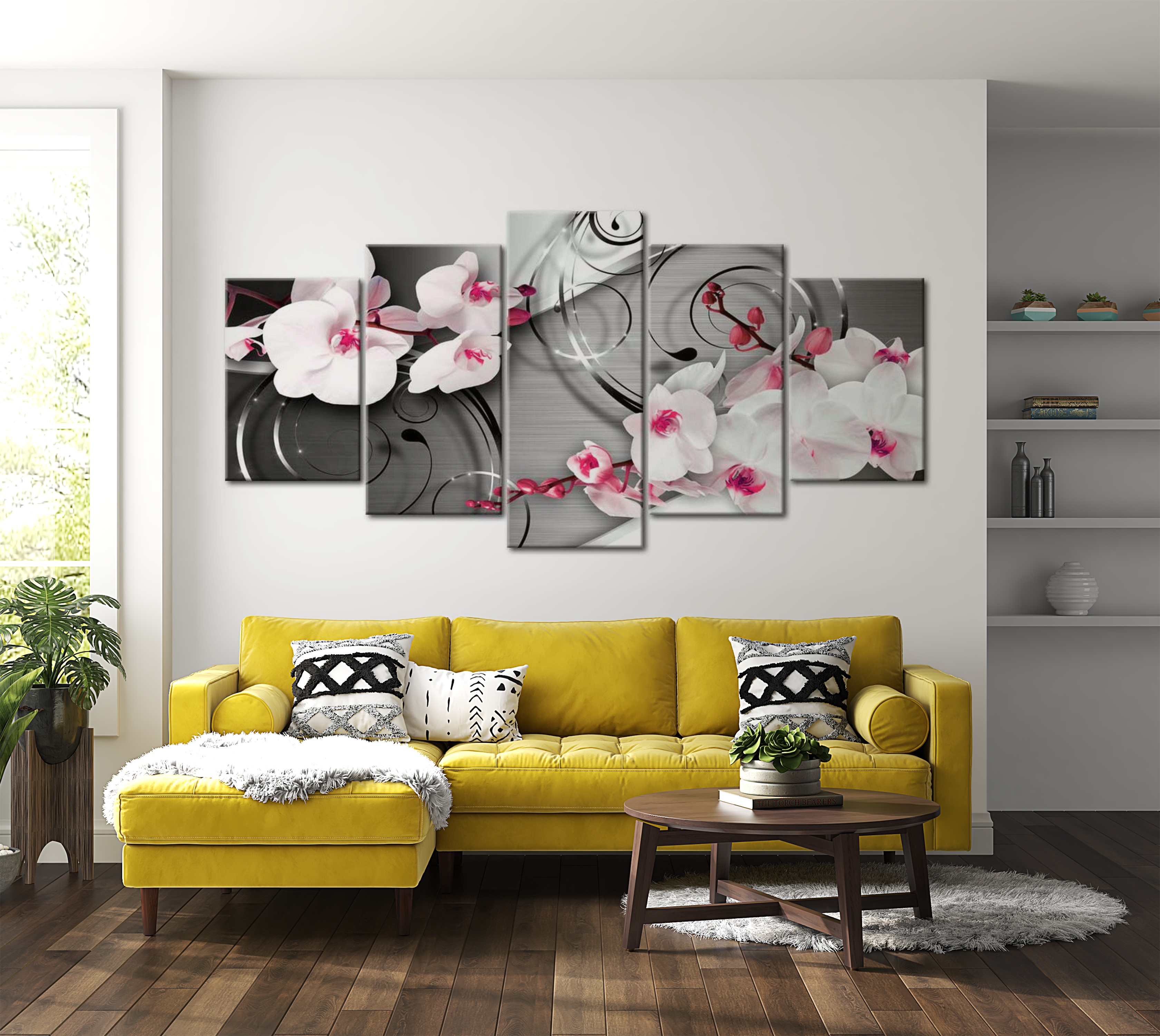 Stretched Canvas Floral Art - With Raspberry Accent 40"Wx20"H