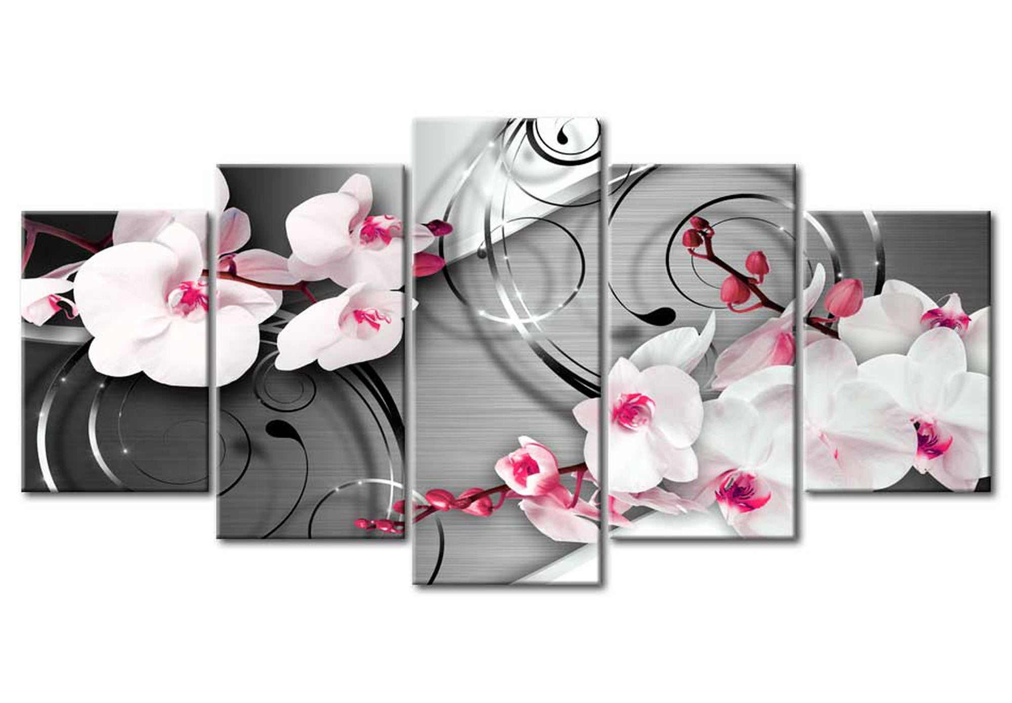 Floral Canvas Wall Art - Raspberry Orchids - 5 Pieces