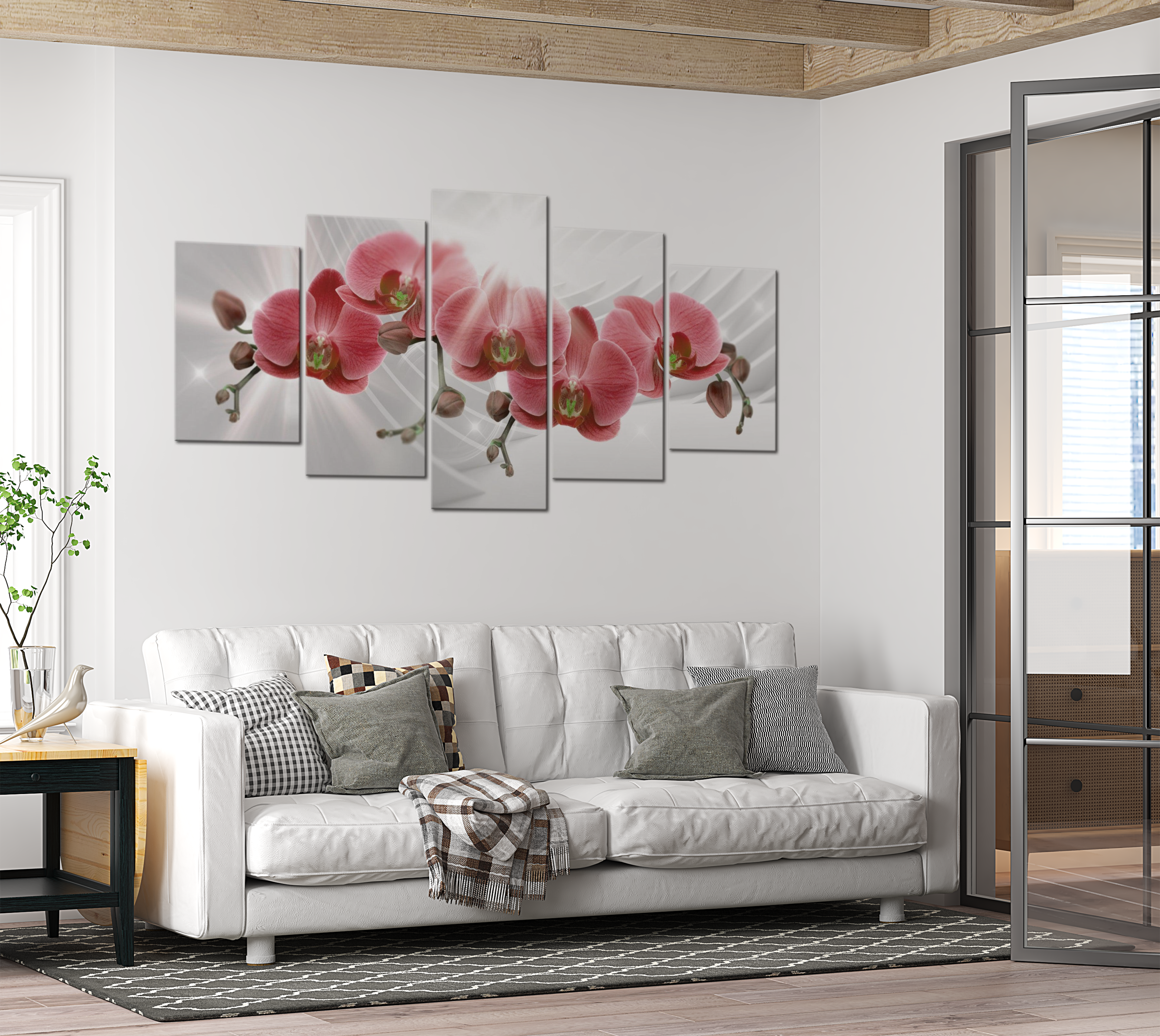 Floral Canvas Wall Art - Red Orchids - 5 Pieces