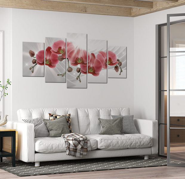 Floral Canvas Wall Art - Red Orchids - 5 Pieces