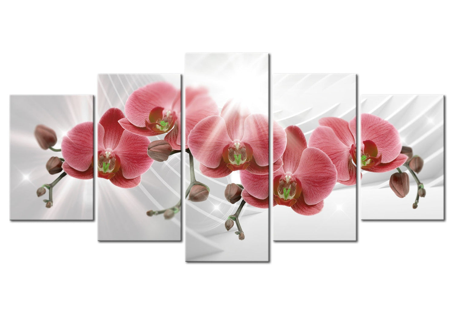 Floral Canvas Wall Art - Red Orchids - 5 Pieces