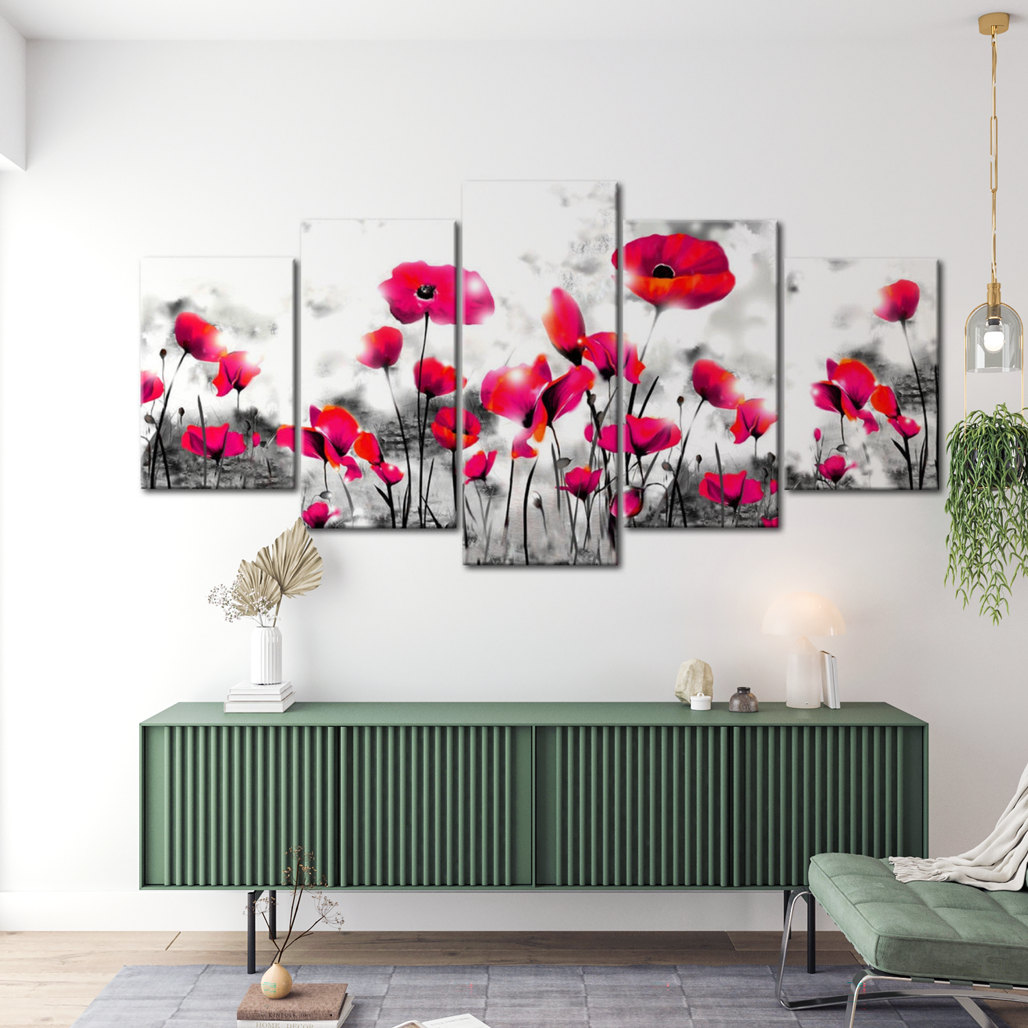 Stretched Canvas Floral Art - Perdition - 5 Parts 40"Wx20"H