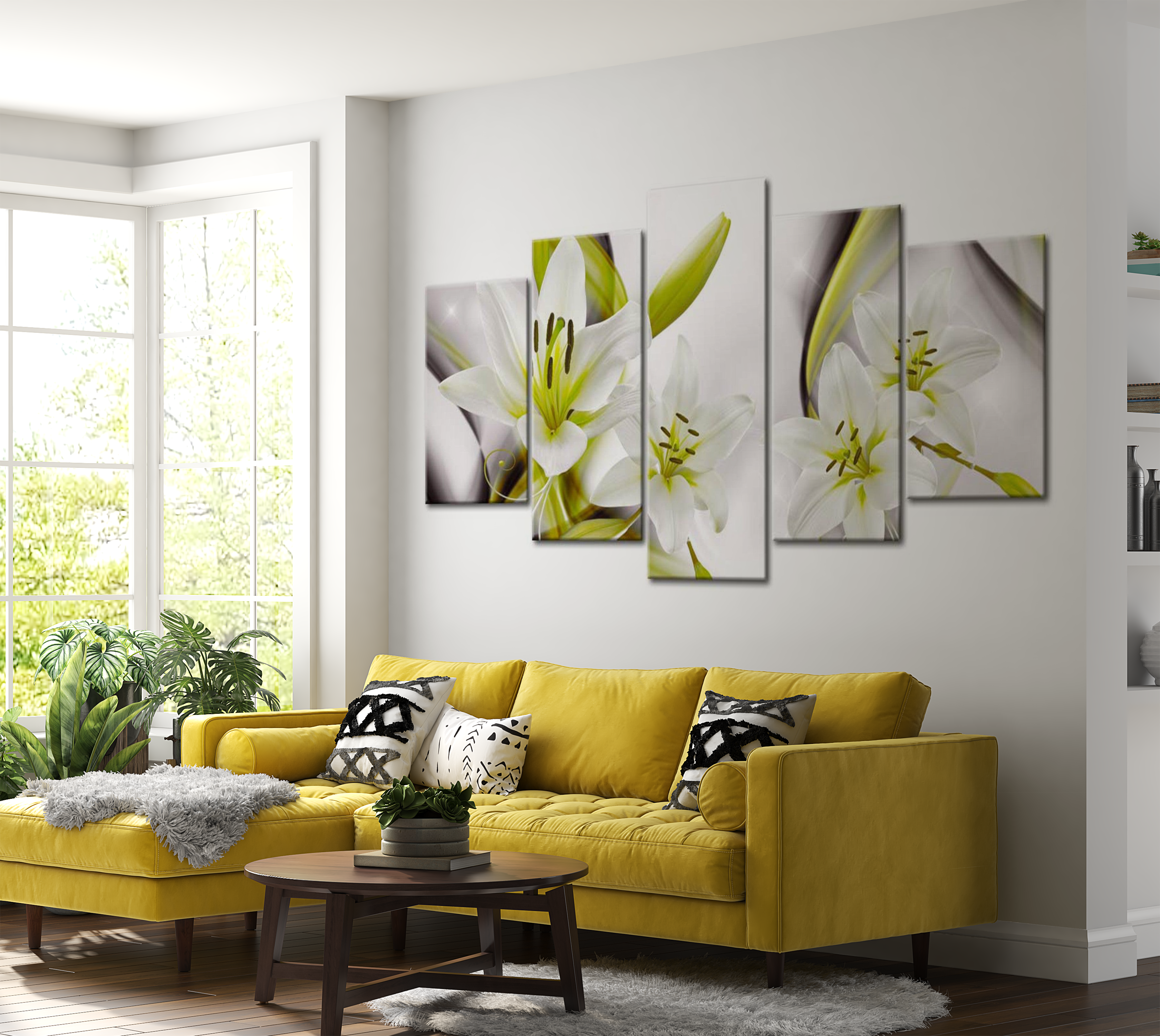 Floral Canvas Wall Art - Royal Lime Lilies - 5 Pieces