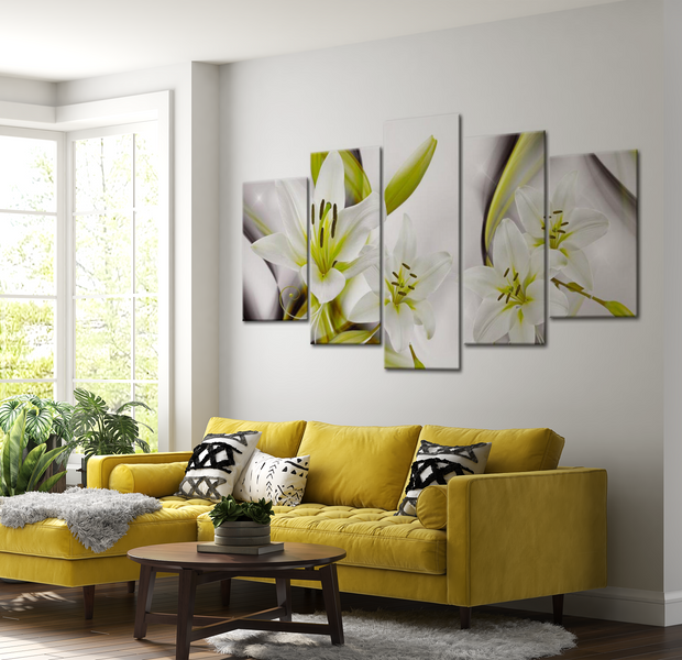 Floral Canvas Wall Art - Royal Lime Lilies - 5 Pieces