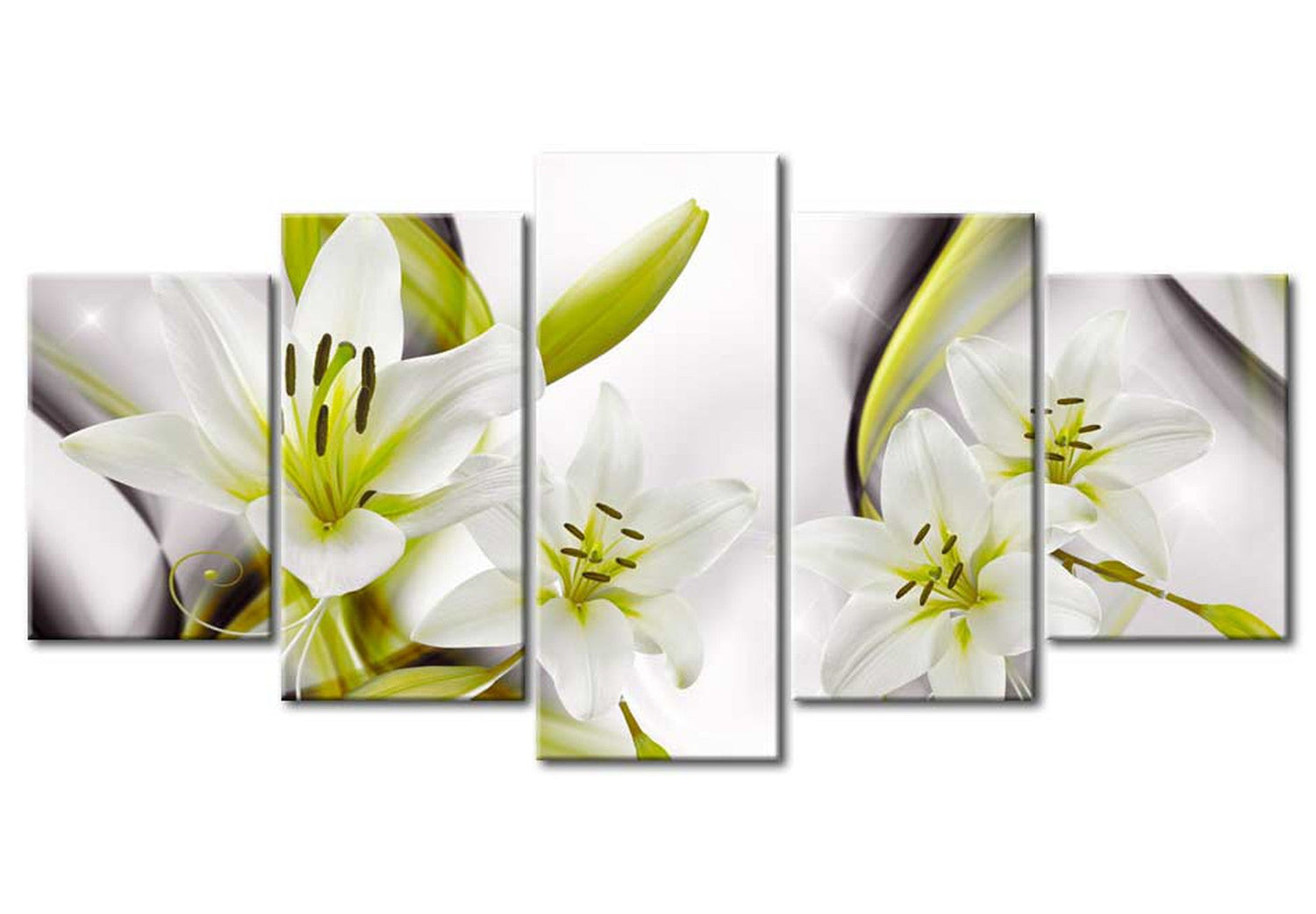 Floral Canvas Wall Art - Royal Lime Lilies - 5 Pieces