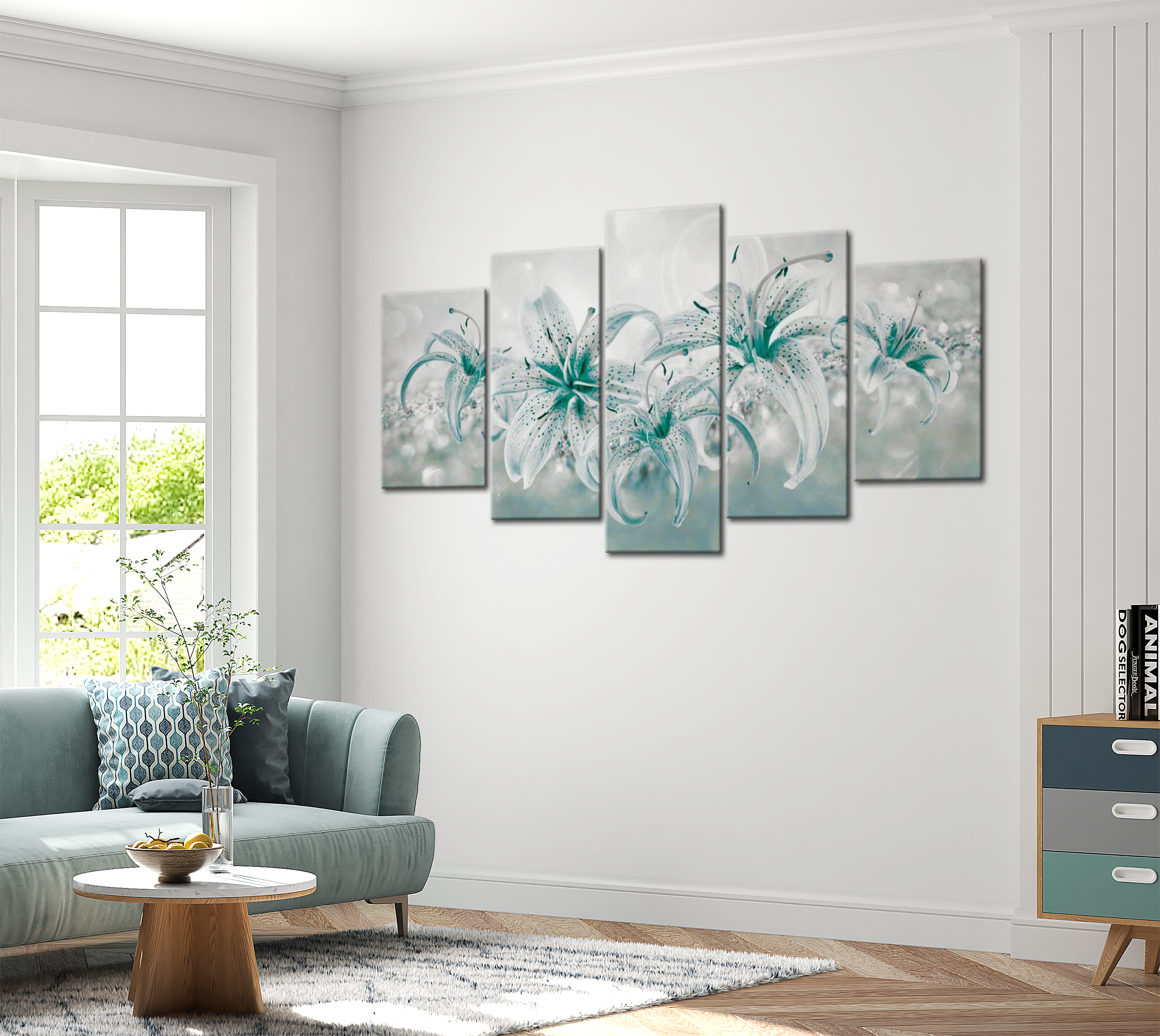 Floral Canvas Wall Art - Sapphire Lilies - 5 Pieces