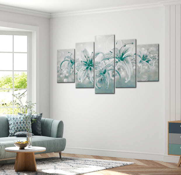 Floral Canvas Wall Art - Sapphire Lilies - 5 Pieces