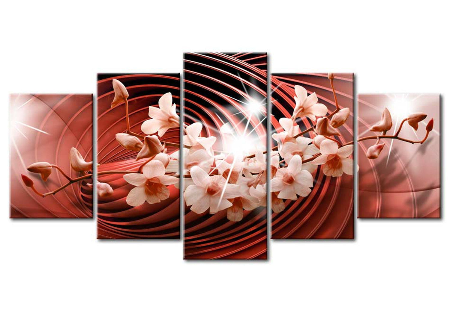 Floral Canvas Wall Art - Scarlet Orchid Carousel - 5 Pieces