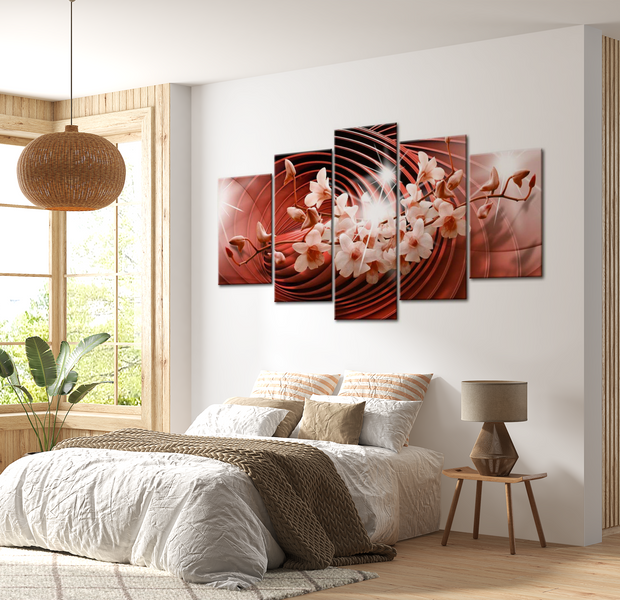 Floral Canvas Wall Art - Scarlet Orchid Carousel - 5 Pieces