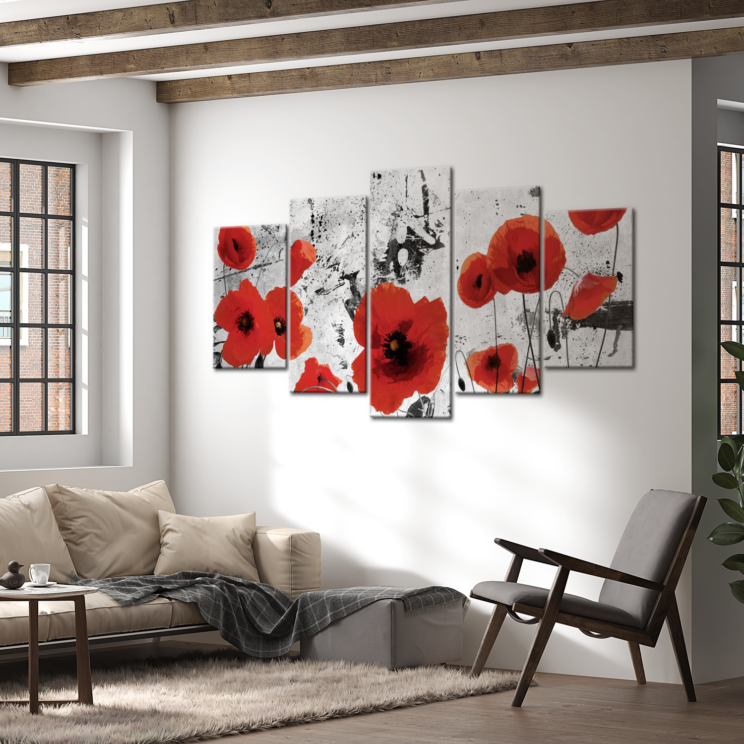 Stretched Canvas Floral Art - Scarlet Flowers 40"Wx20"H