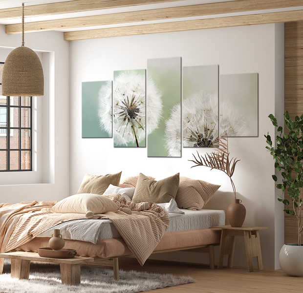 Floral Canvas Wall Art - Soft Dandelions - 5 Pieces