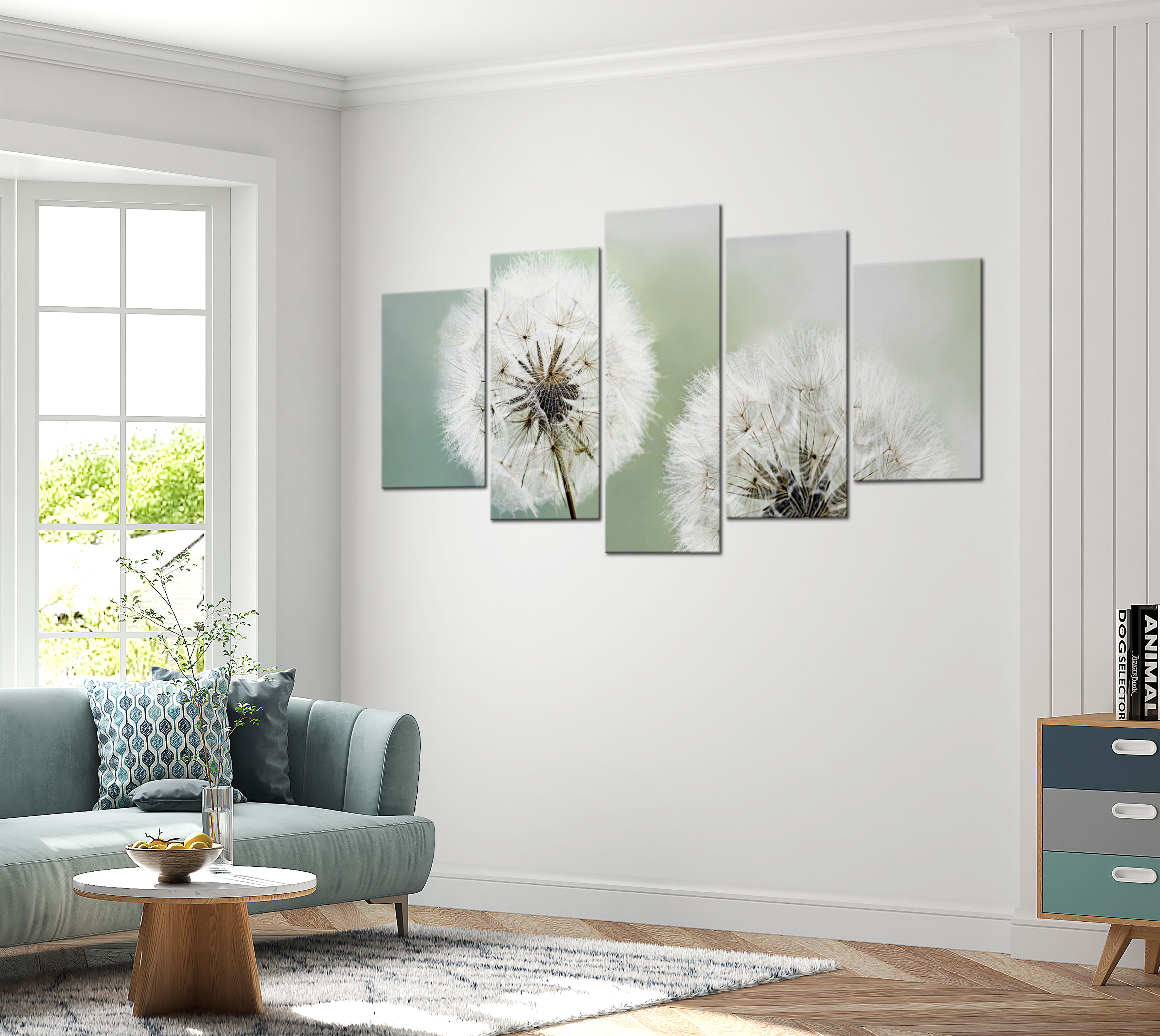 Stretched Canvas Floral Art - Soft Dandelions 5 Piece 40"Wx20"H