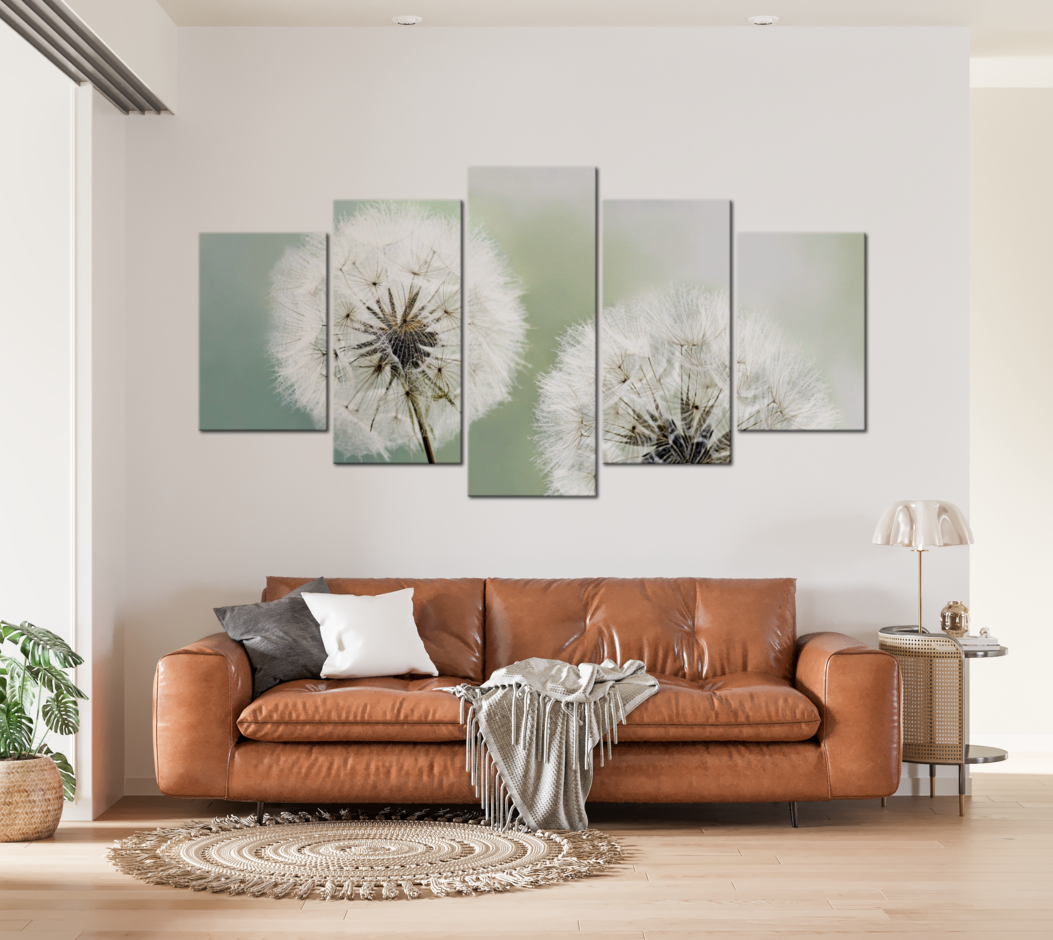 Stretched Canvas Floral Art - Soft Dandelions 5 Piece 40"Wx20"H