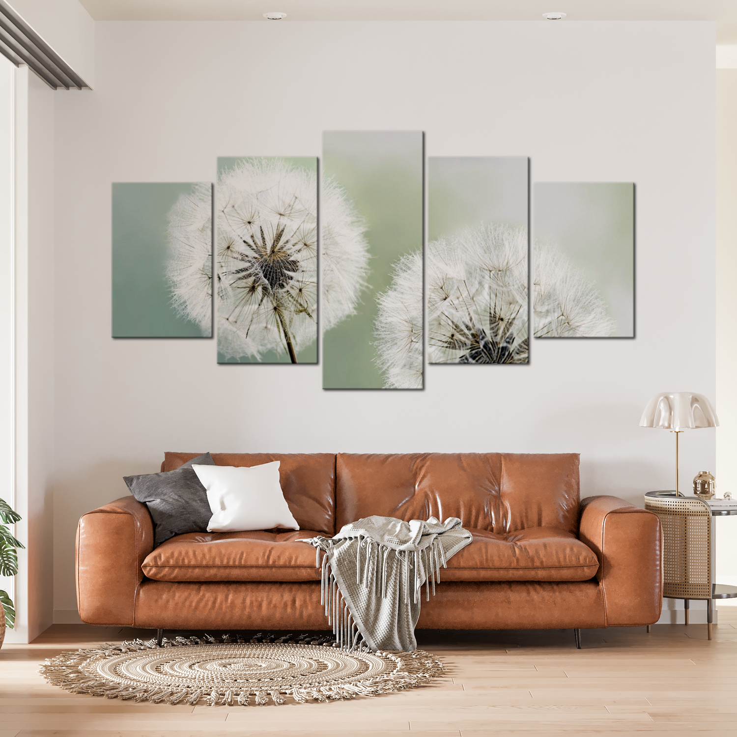 Stretched Canvas Floral Art - Soft Dandelions 5 Piece 40"Wx20"H