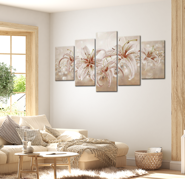Floral Canvas Wall Art - Soft Lily Impression - 5 Pieces