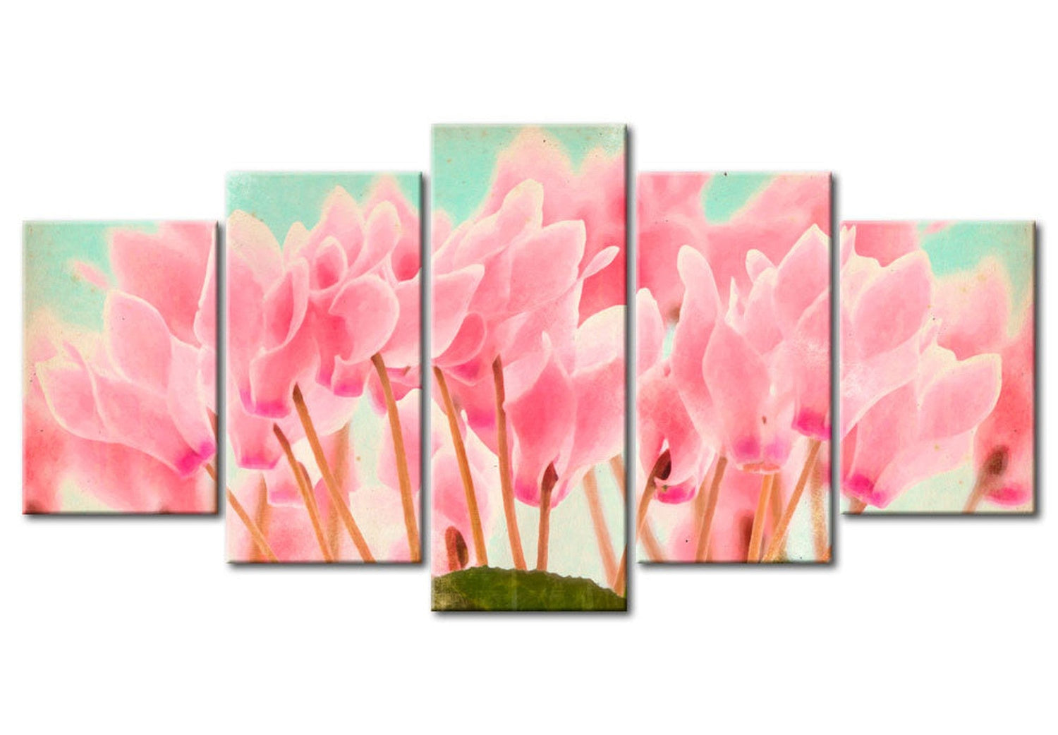 Floral Canvas Wall Art - Soft Pink Cyclamen - 5 Pieces