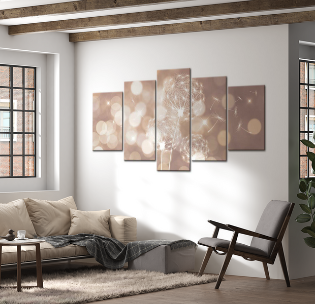 Floral Canvas Wall Art - Sparkling Dandelions - 5 Pieces