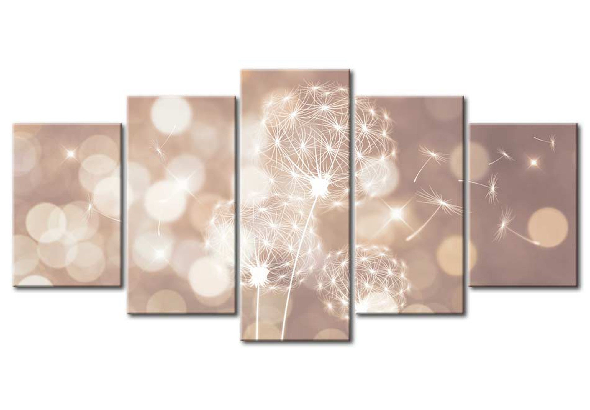 Floral Canvas Wall Art - Sparkling Dandelions - 5 Pieces