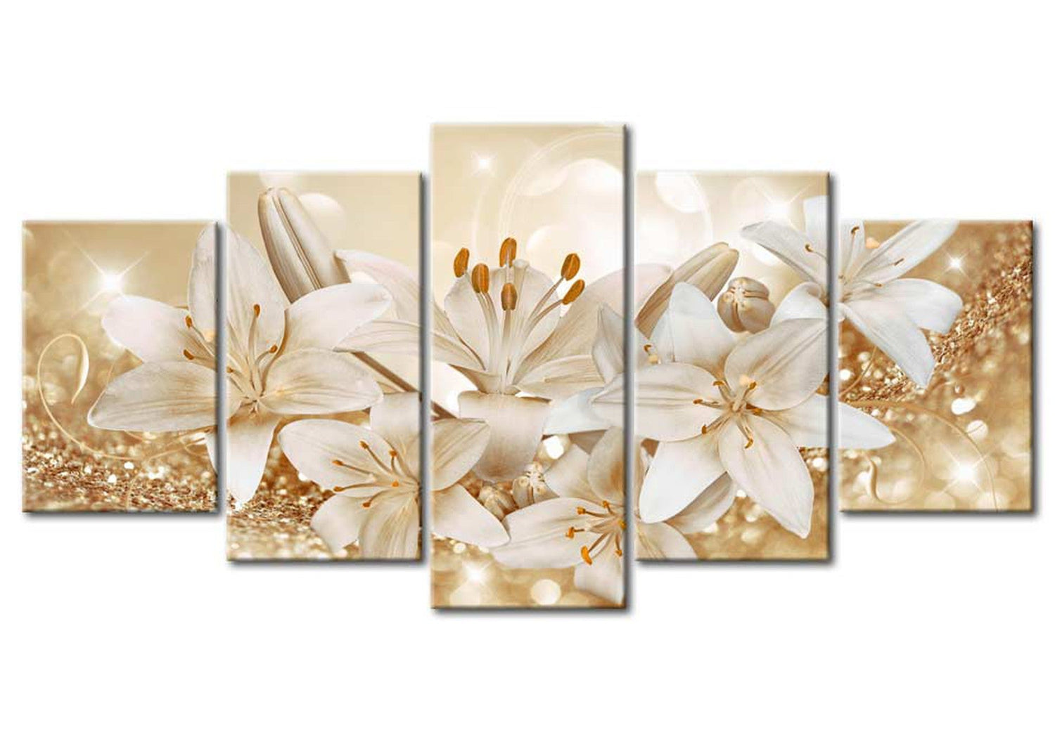 Floral Canvas Wall Art - Sparkling Lilies - 5 Pieces