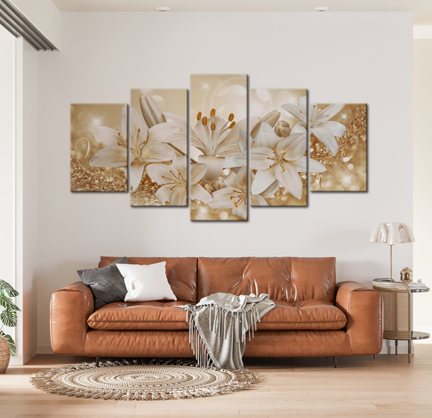Floral Canvas Wall Art - Sparkling Lilies - 5 Pieces