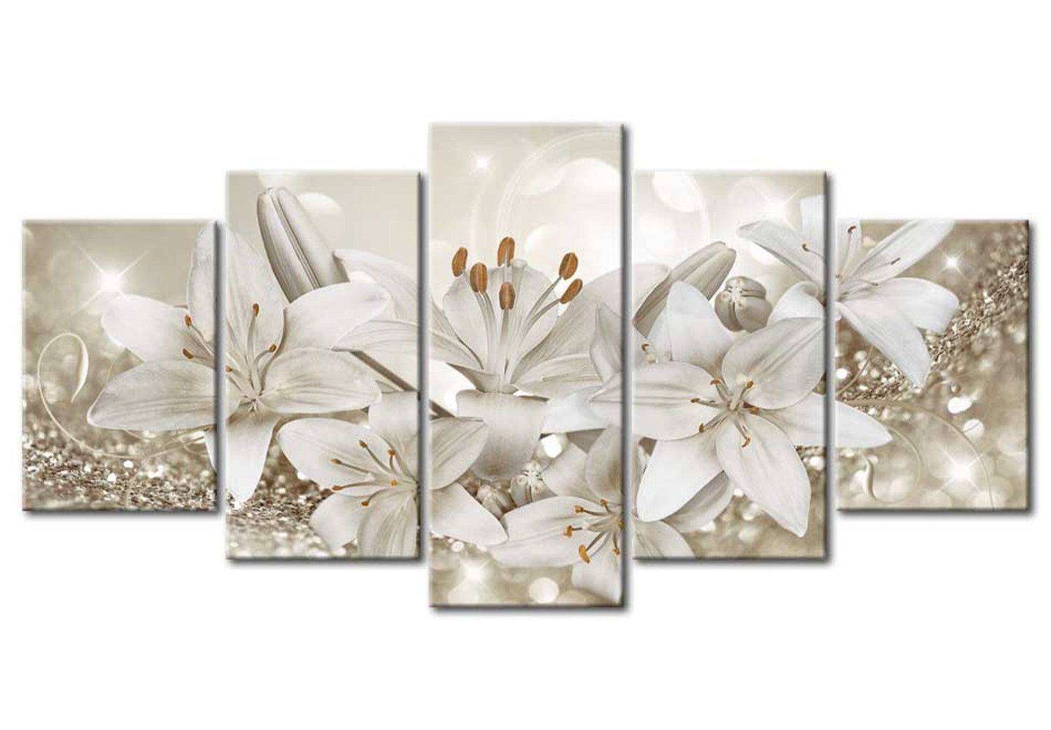 Floral Canvas Wall Art - Sparkling Lily Queen - 5 Pieces