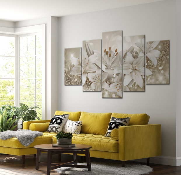 Floral Canvas Wall Art - Sparkling Lily Queen - 5 Pieces