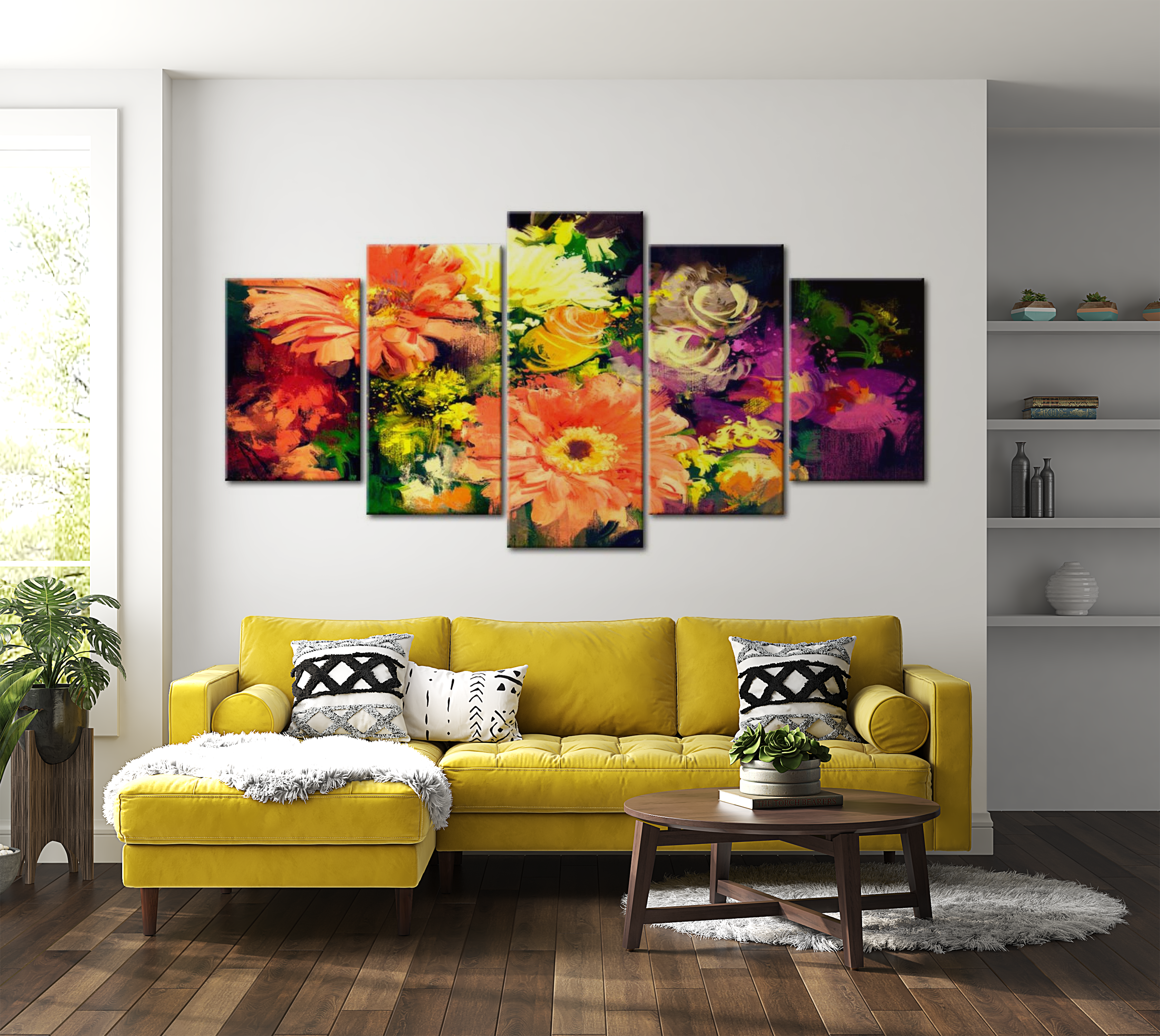 Floral Canvas Wall Art - Spring Bouquet Collage - 5 Pieces