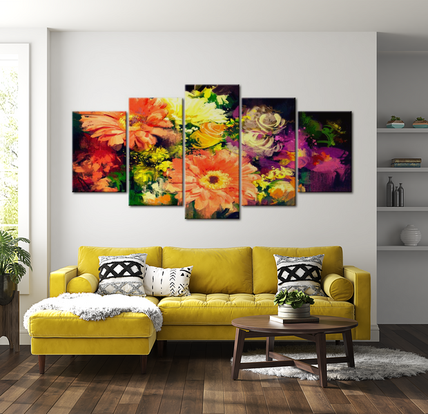 Floral Canvas Wall Art - Spring Bouquet Collage - 5 Pieces