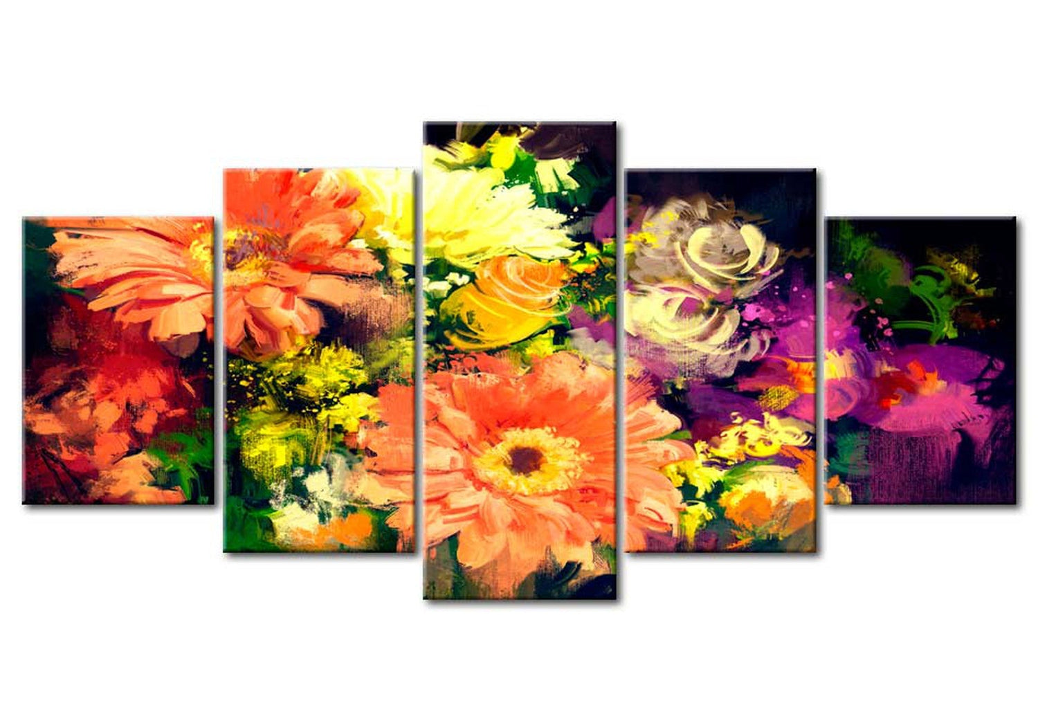 Floral Canvas Wall Art - Spring Bouquet Collage - 5 Pieces