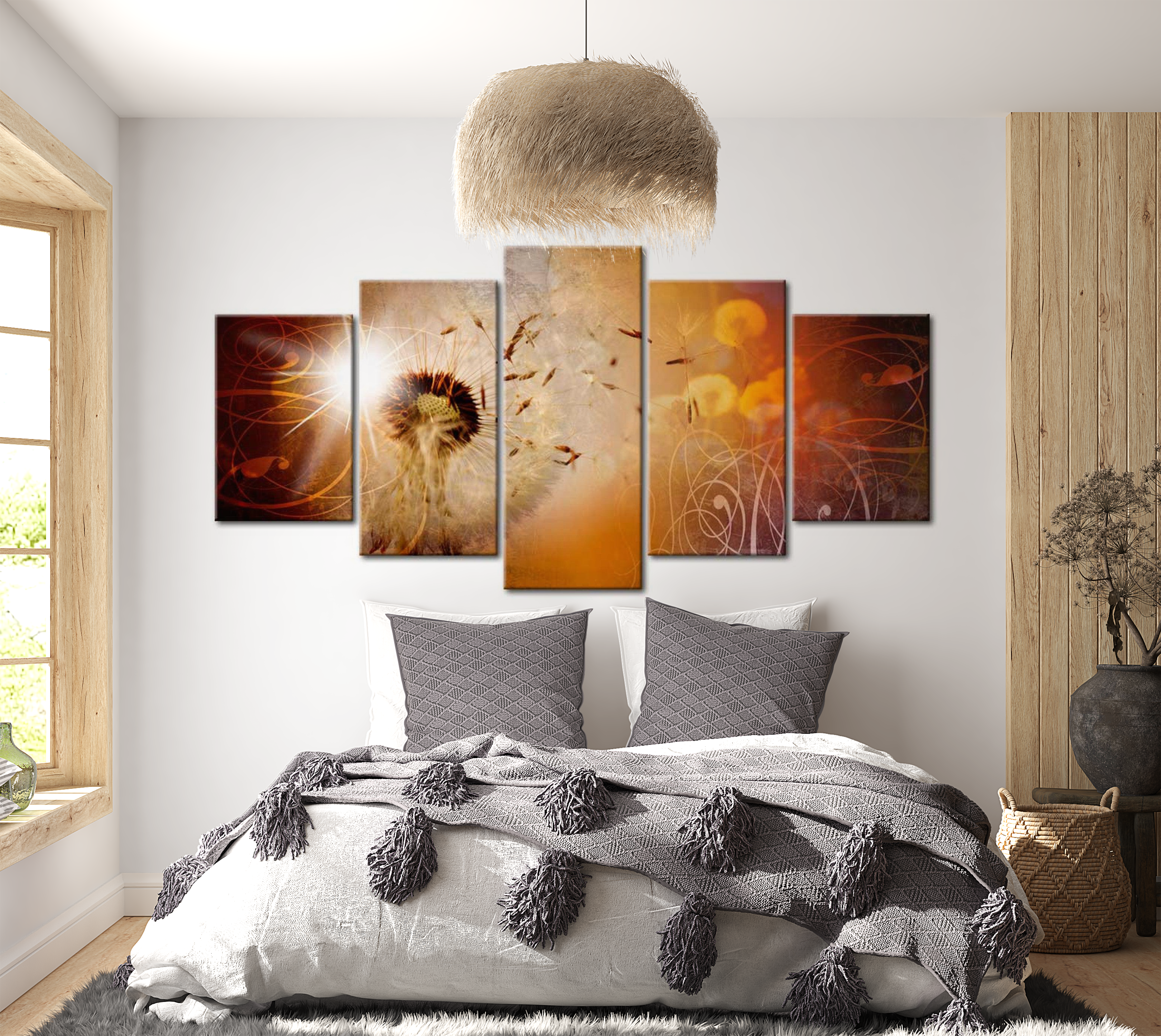 Floral Canvas Wall Art - Summer Dandelion - 5 Pieces