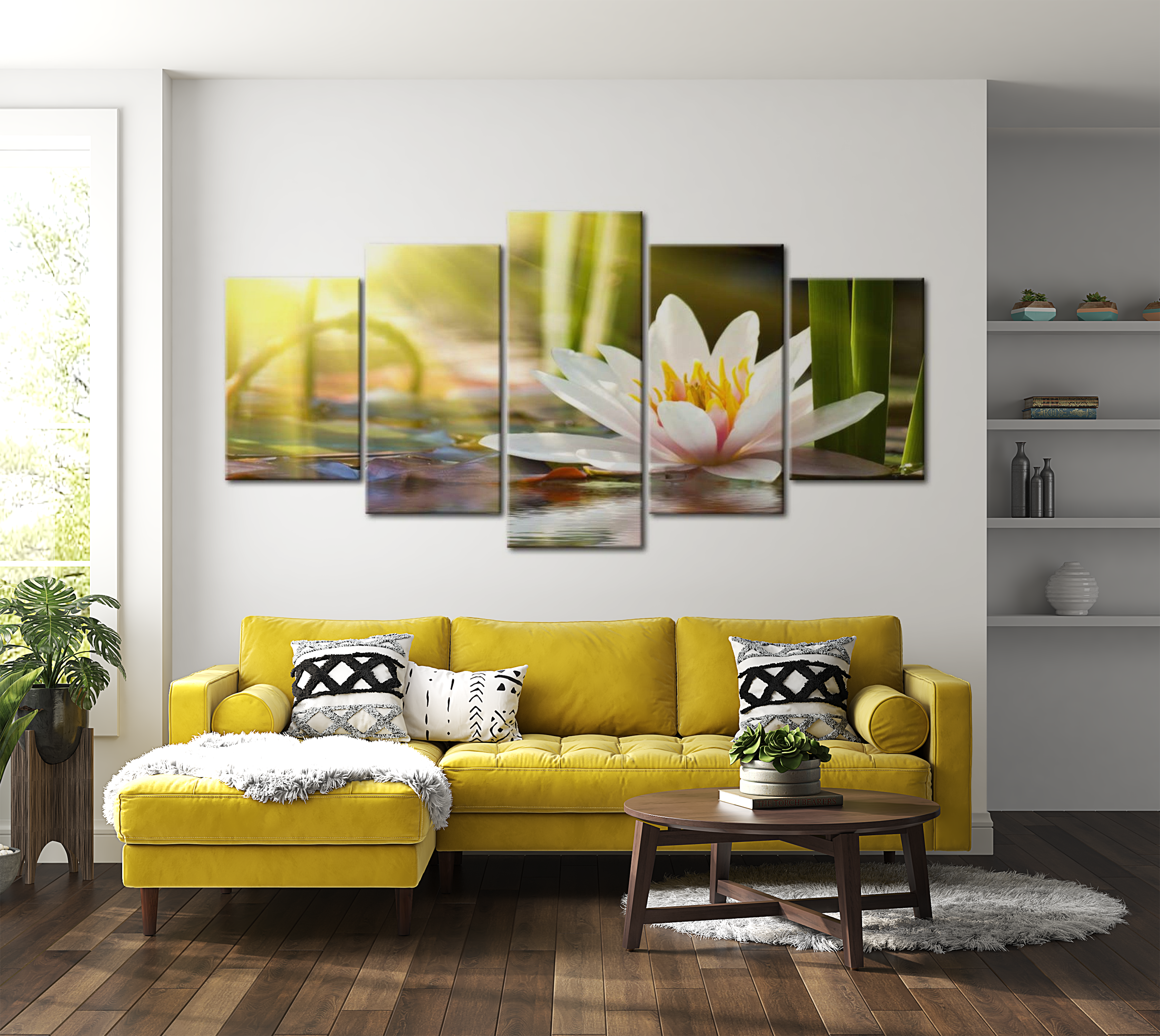 Floral Canvas Wall Art - Sunny Lotus - 5 Pieces