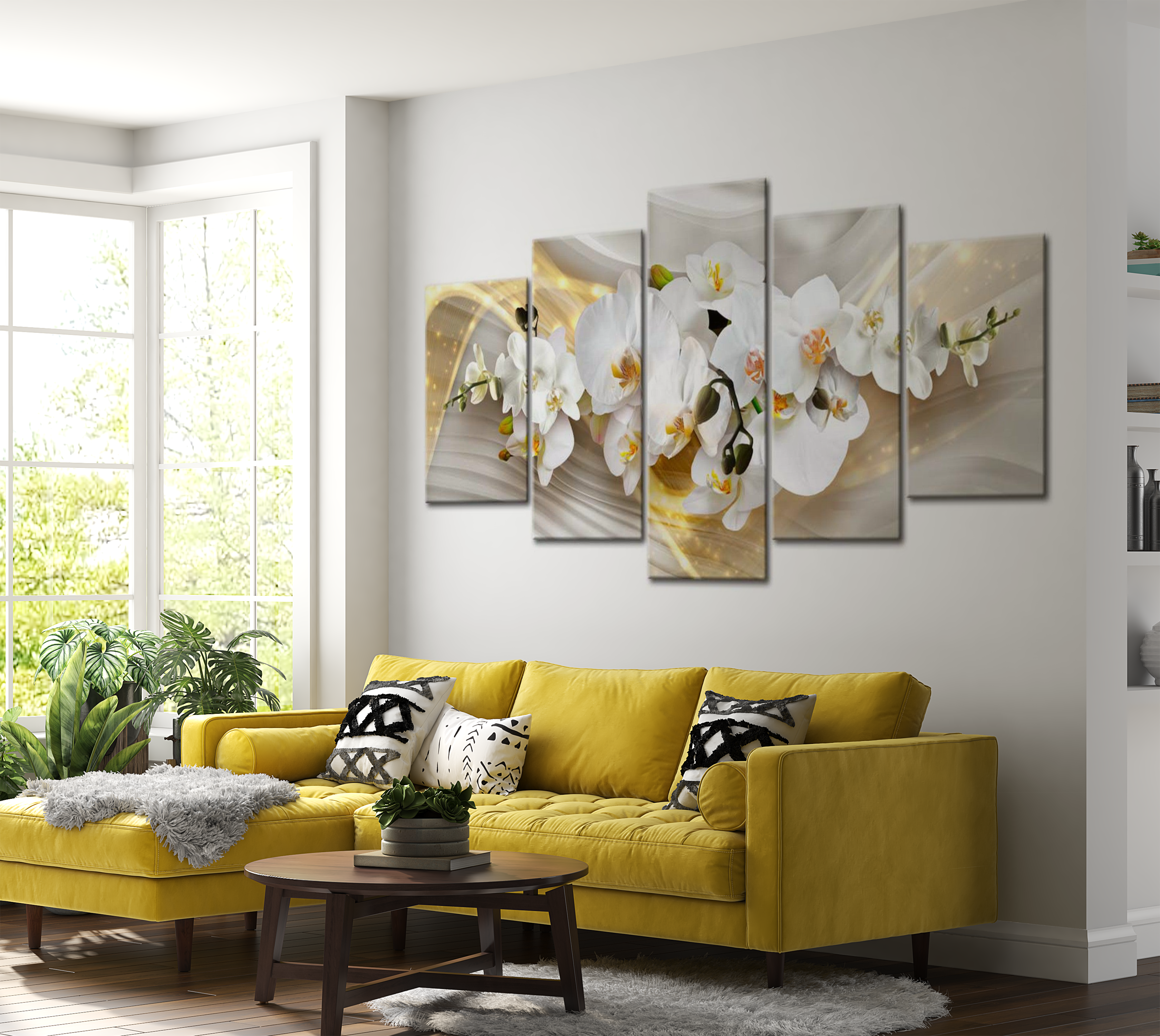 Floral Canvas Wall Art - Sunny Orchid Combination - 5 Pieces