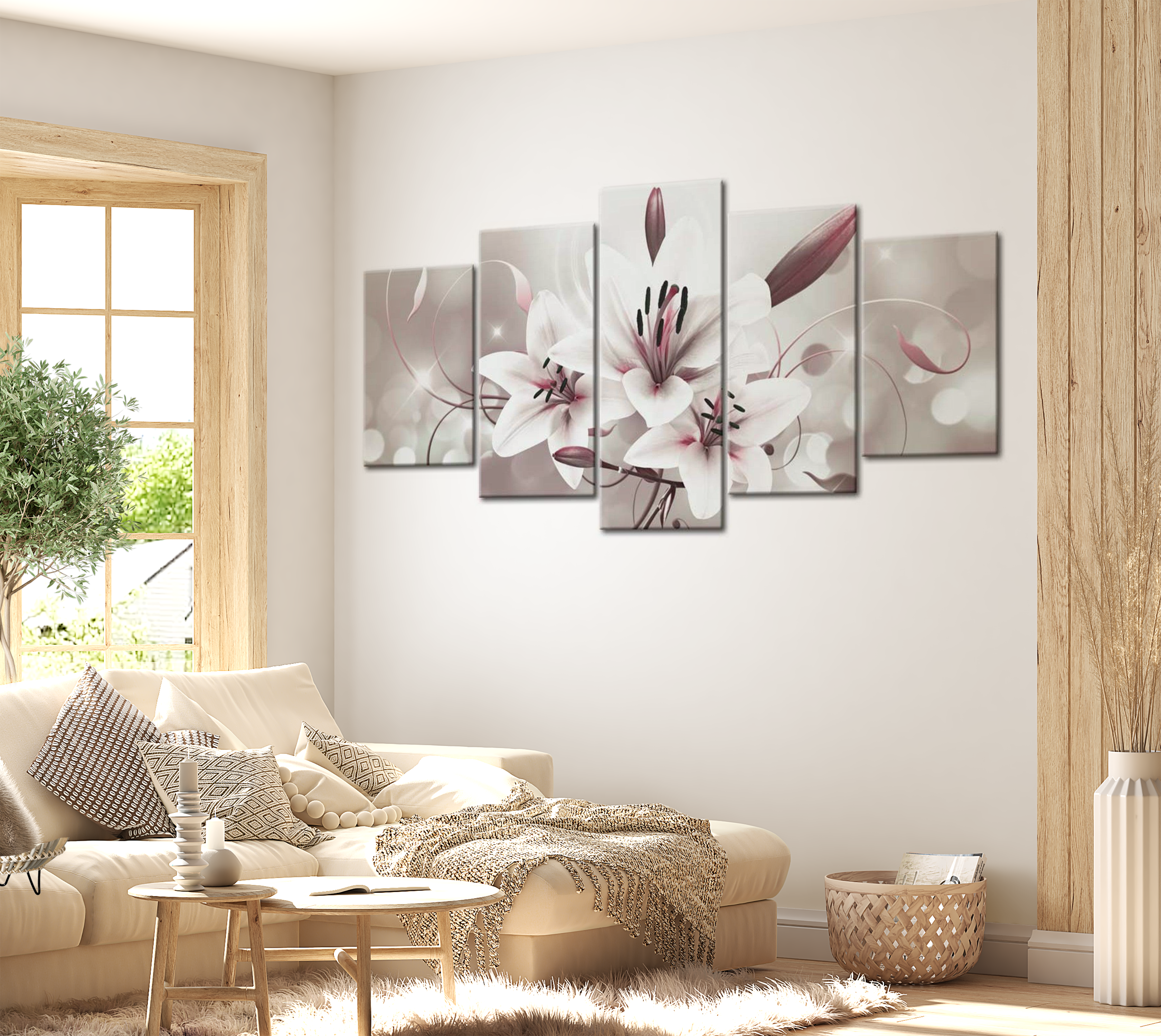 Floral Canvas Wall Art - Symbol Of Innocence - 5 Pieces