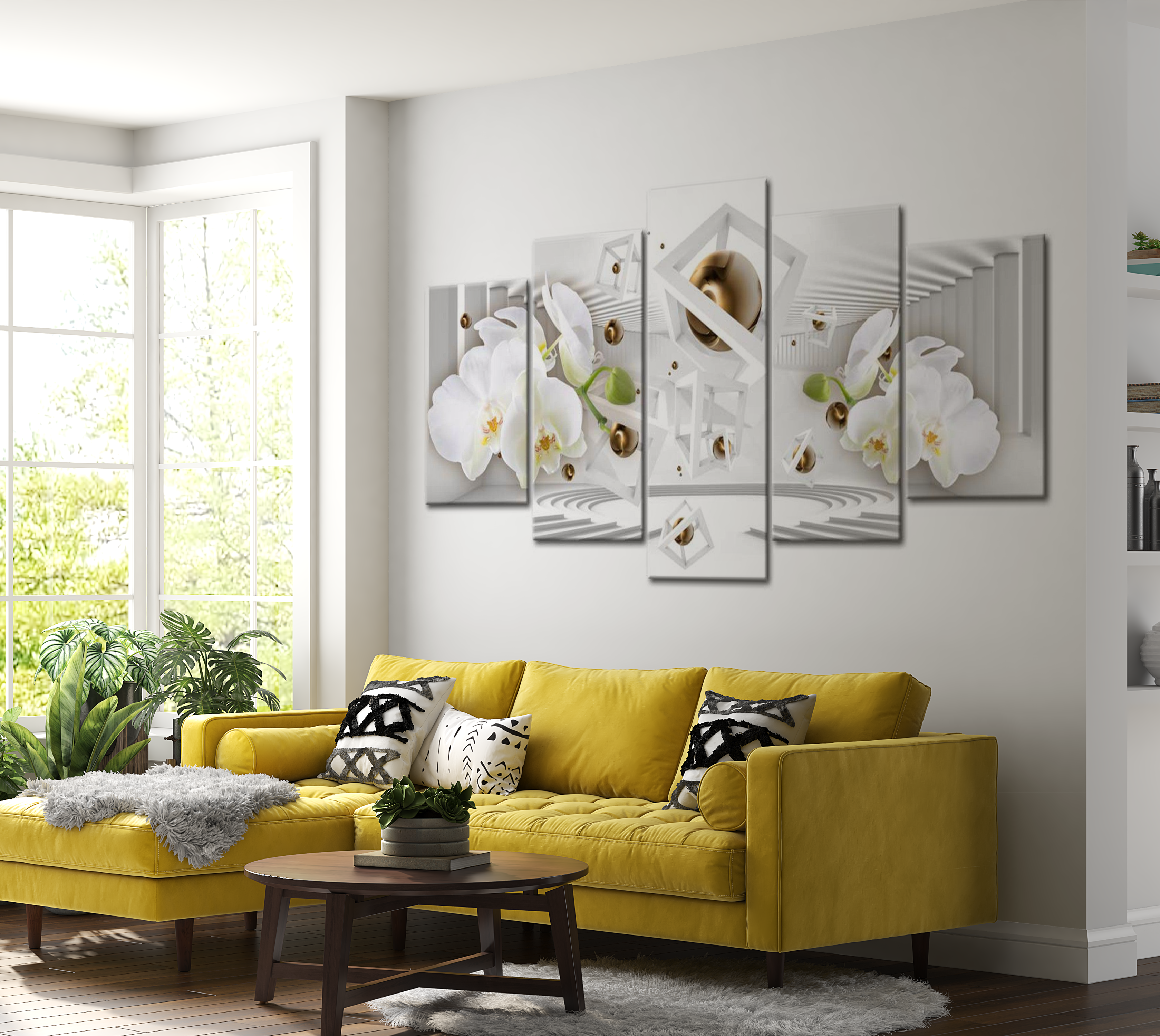 Floral Canvas Wall Art - Temple Of White - 5 Pieces