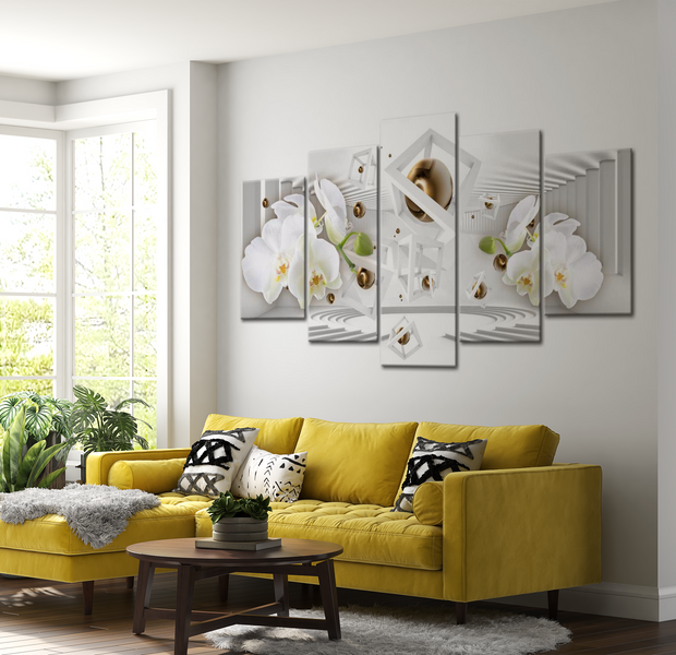 Floral Canvas Wall Art - Temple Of White - 5 Pieces