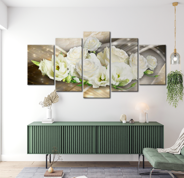 Floral Canvas Wall Art - The Light Of Rose - 5 Pieces