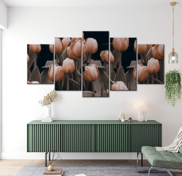 Floral Canvas Wall Art - Tulips In Sepia - 5 Pieces