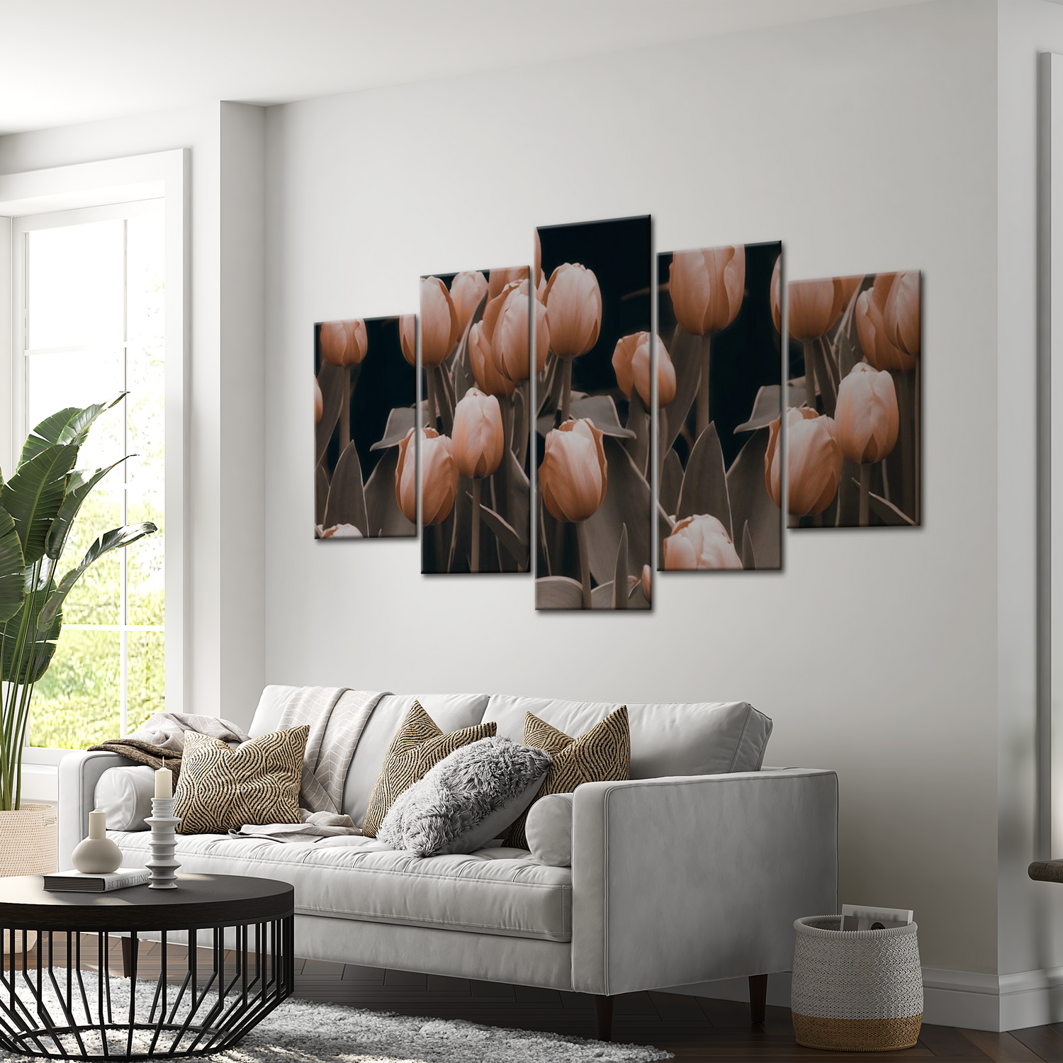 Stretched Canvas Floral Art - Tulips In Sepia 40"Wx20"H