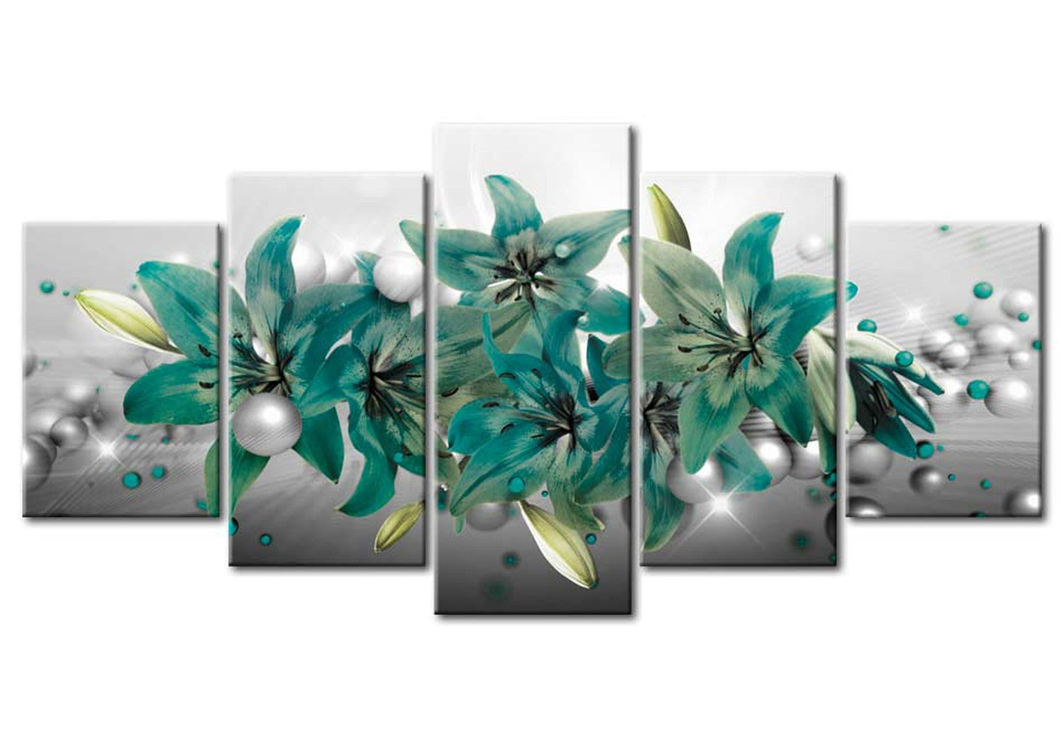 Floral Canvas Wall Art - Turquoise Lily Bouquet - 5 Pieces