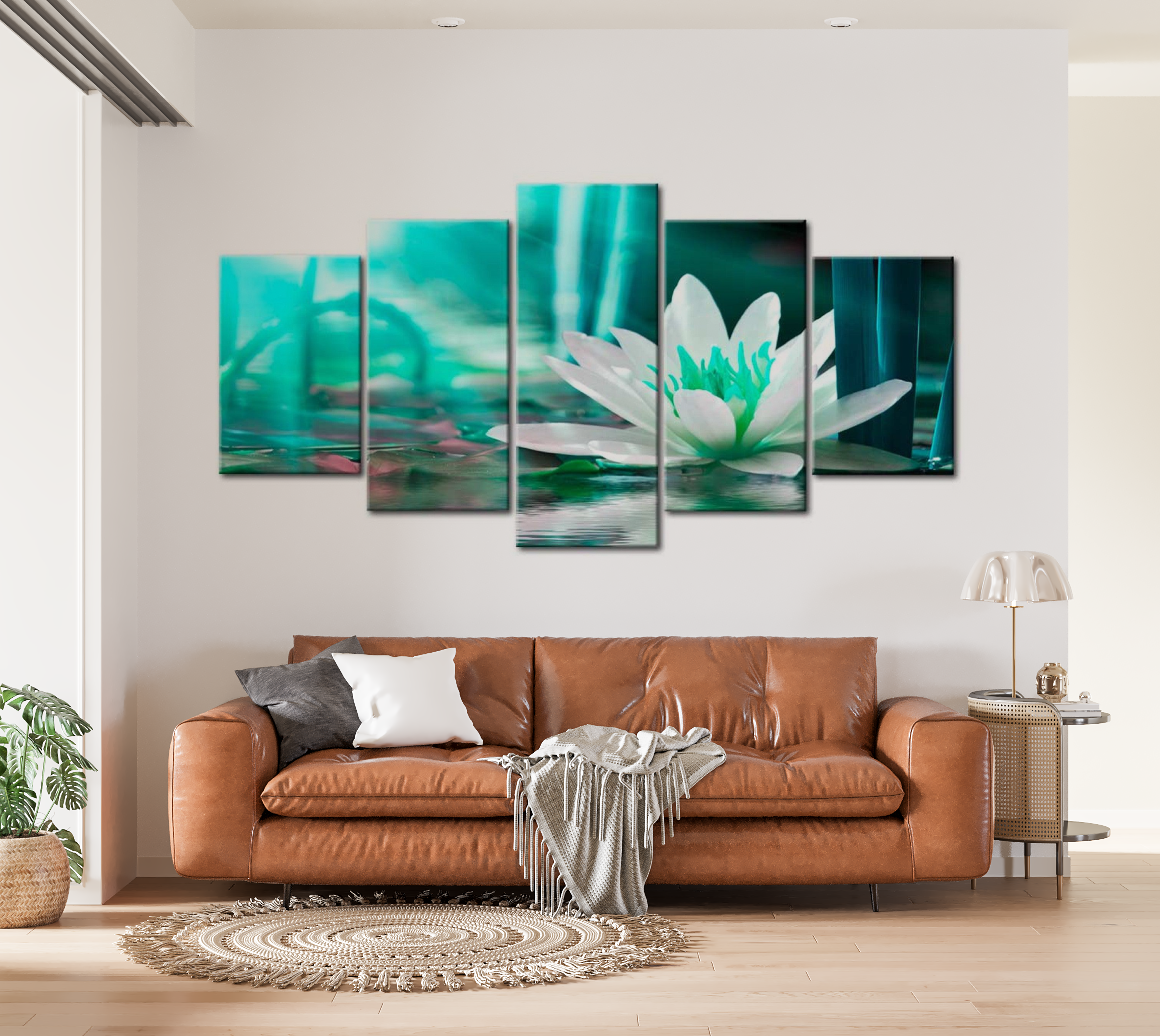 Stretched Canvas Floral Art - Turquoise Lotus 40"Wx20"H