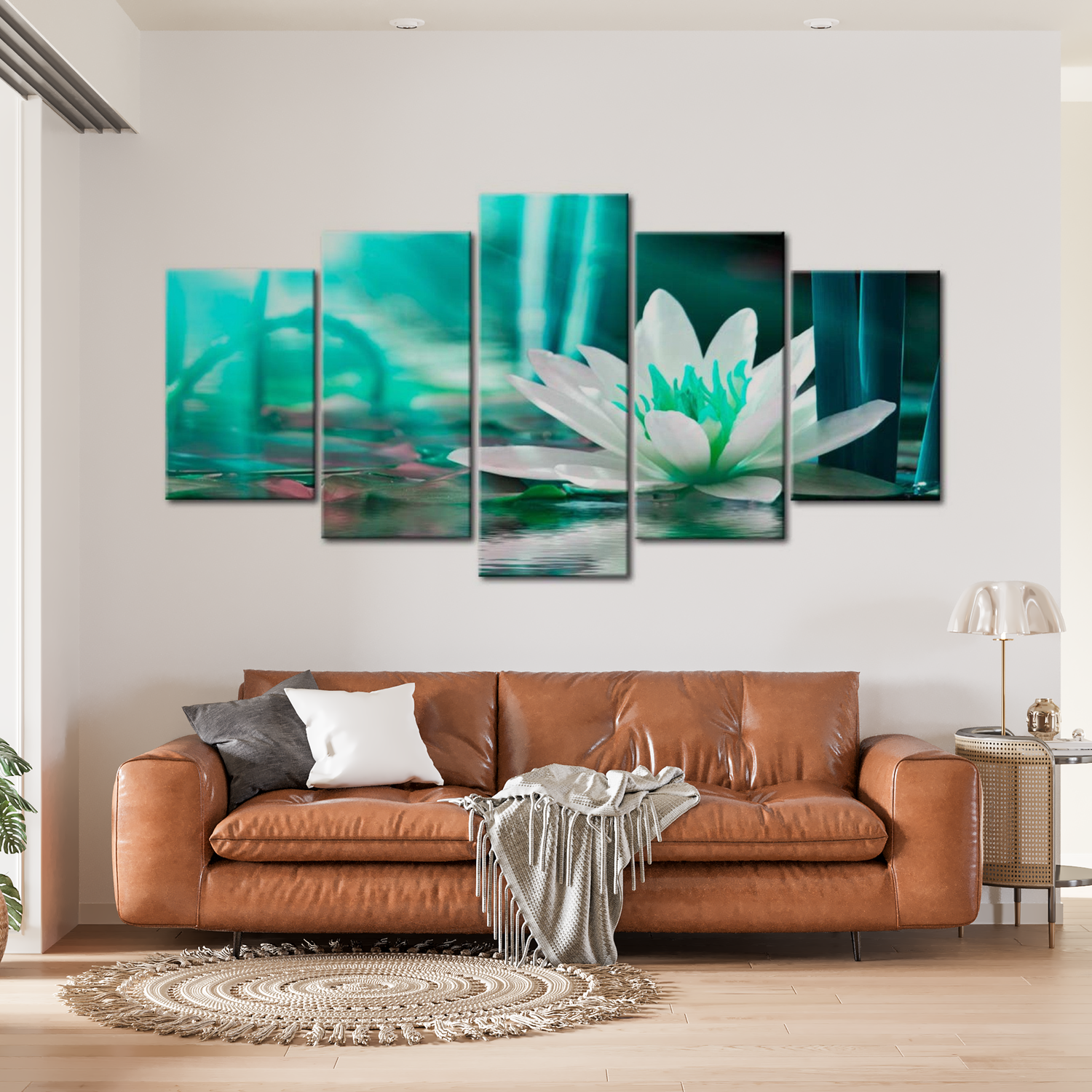 Stretched Canvas Floral Art - Turquoise Lotus 40"Wx20"H