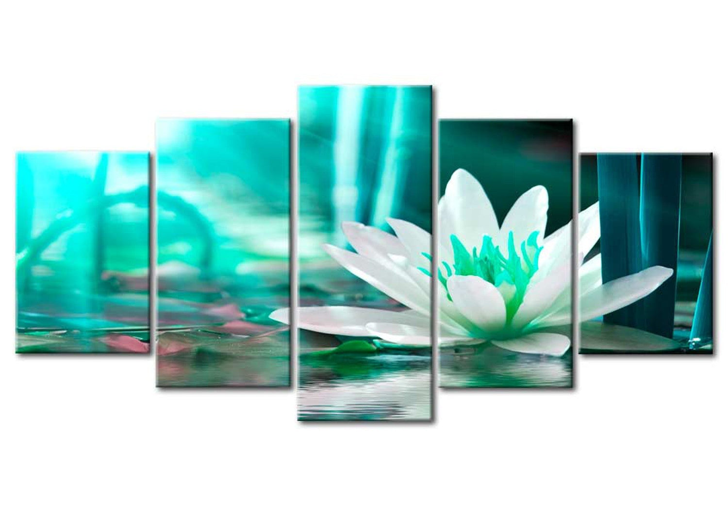 Floral Canvas Wall Art - Turquoise Lotus - 5 Pieces