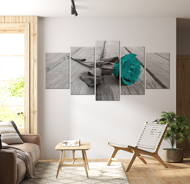Floral Canvas Wall Art - Turquoise Rose - 5 Pieces