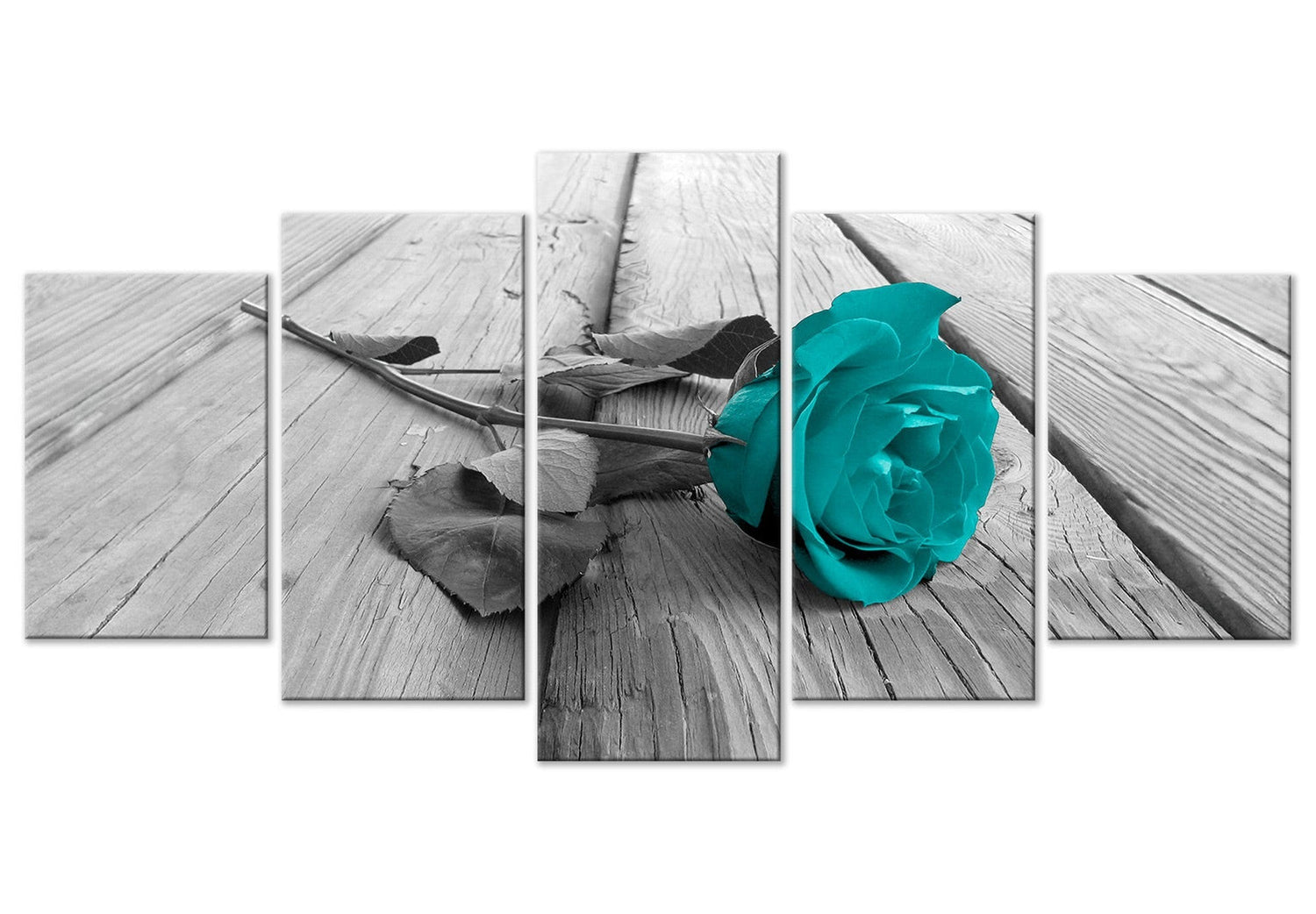 Floral Canvas Wall Art - Turquoise Rose - 5 Pieces