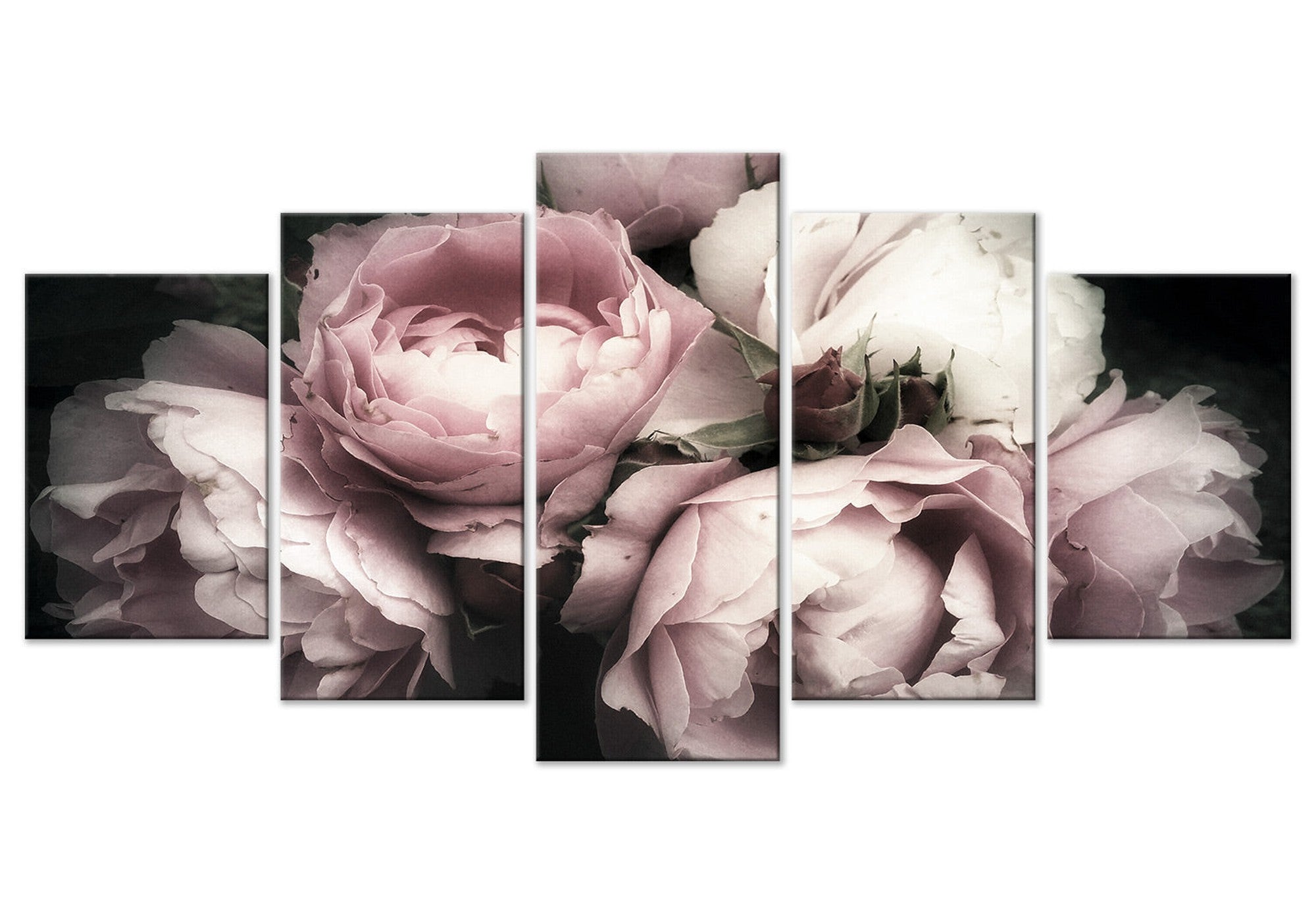 Floral Canvas Wall Art - Vintage Roses - 5 Pieces